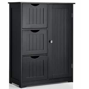 22 in. W x 12 in. D x 32 in. H Black Freestanding Bathroom Linen Cabinet with Three Drawers and Cupboard