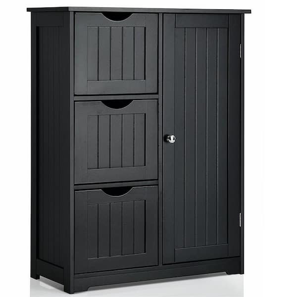 Dracelo 22 in. W x 12 in. D x 32 in. H Black Freestanding Bathroom Linen Cabinet with Three Drawers and Cupboard