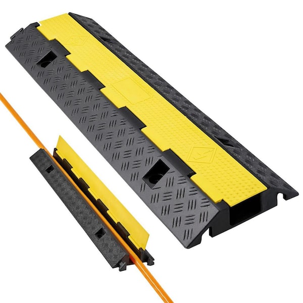 Cable Protector Ramp, 22,000 lbs./Axle, Single-Channel Rubber for Cords & Hoses, 2.76x1.97 in., Flip Lid, Indoor/Outdoor