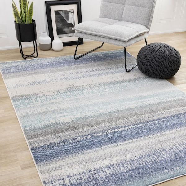 Solenne Collections 8 ft. x 11 ft. Blue Distressed Indoor Area Rug