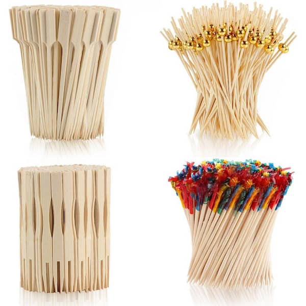 Lynzavix Cocktail Toothpicks Gold Mixed Color Disposable Bamboo