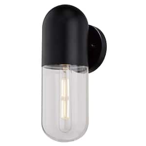 West Loop 1 Light Matte Black Contemporary Indoor-Outdoor Wall Sconce Clear Pill Glass