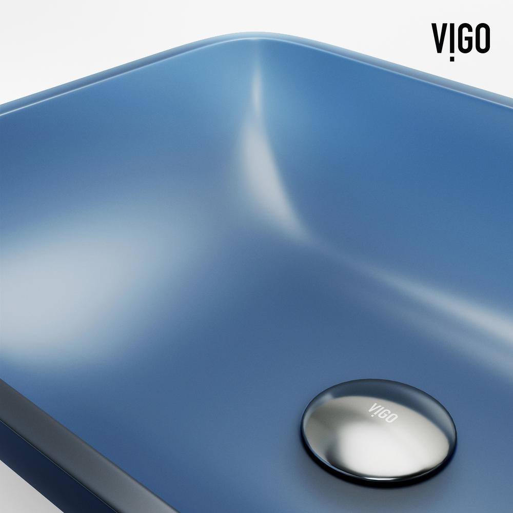 Matte Brushed Gold and Blue Glass Rectangular Vessel Sink Set