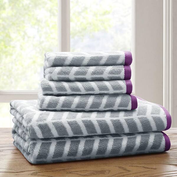 Intelligent Design Nadia 6-Piece Purple Jacquard Cotton Bath Towel Set