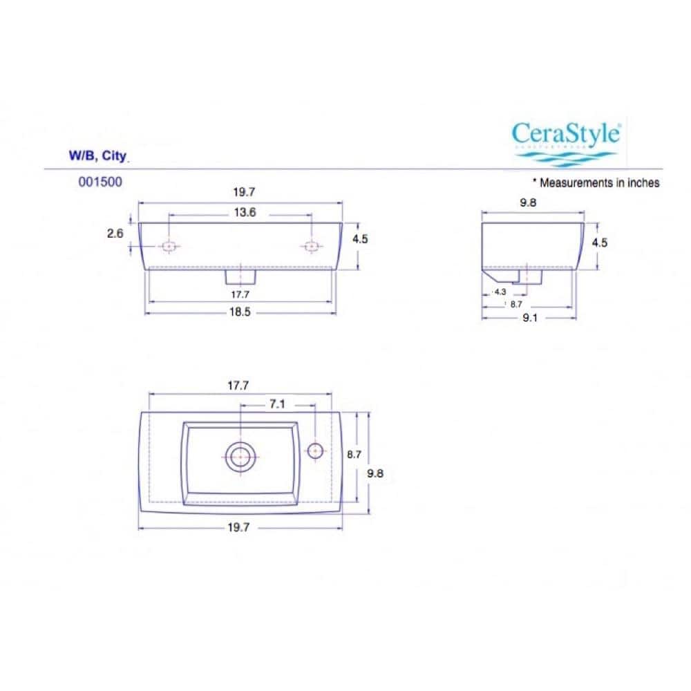 White Rectangular Ceramic Wall-Mount Bathroom Sink with Faucet Hole