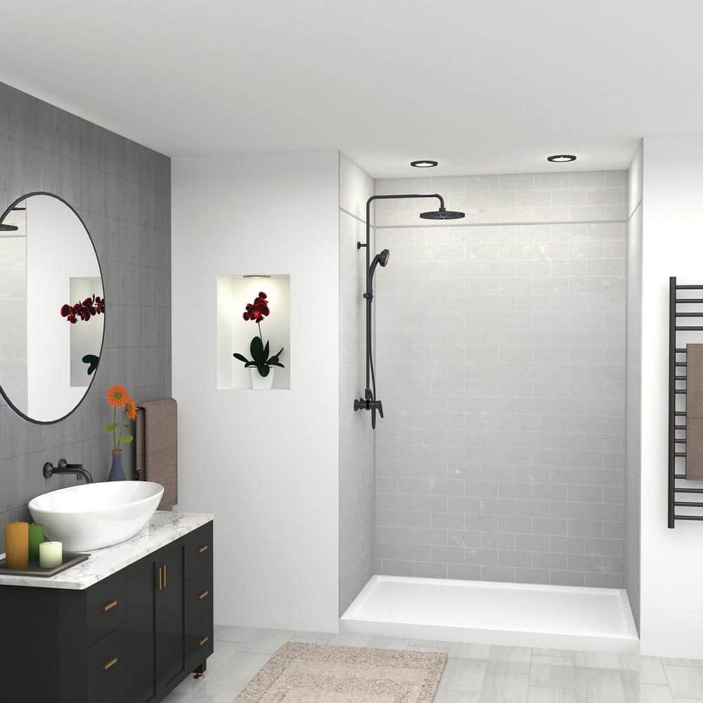 Lunar Gray 60'' x 96'' Solid Surface Subway Tile Shower Wall Kit
