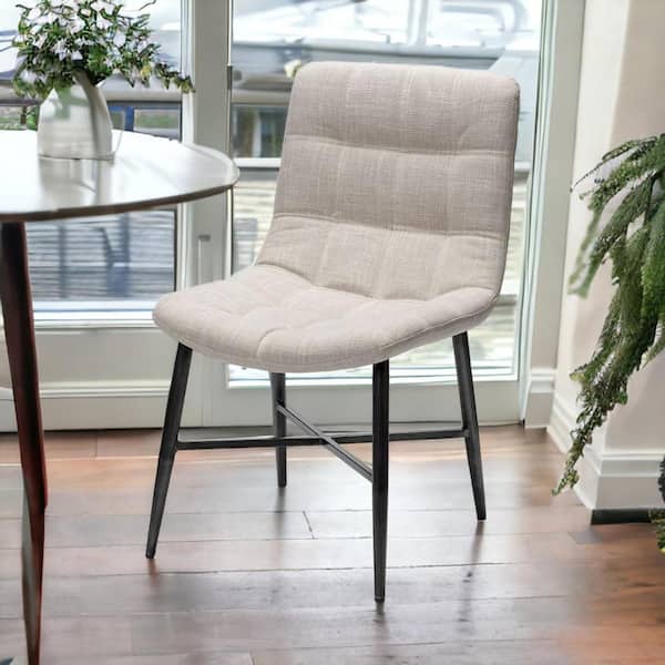 HomeRoots White And Black Upholstered Fabric Open Back Side Chair (Set of 2)