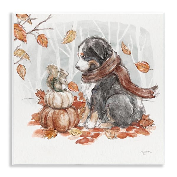 Dog and Fall Pumpkins by Mary Urban Unframed Graphic Typography Art Print 12 in. x 12 in.