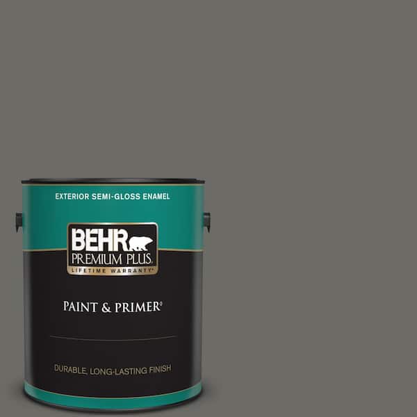 BEHR PREMIUM PLUS 1 gal. #PPU18-18 Mined Coal Semi-Gloss Enamel Exterior Paint & Primer