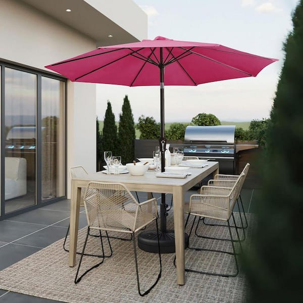 9 ft market patio umbrella pink Northlight 9ft Outdoor With Hand Crank & Push-Button Tilt Powder-Coated Aluminum UV protection is provided through a durable 180G polyester canopy that is made to diffuse sunlight Xzomystify Pink Tiki Umbrellas for
