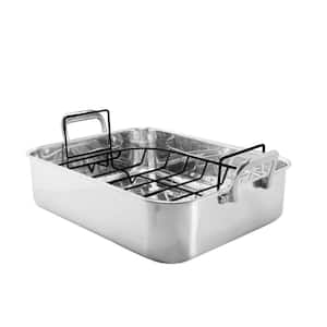 12 qt. Stainless Steel Roaster Roasting Pan with Black Nonstick Rack