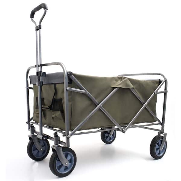 Khaki 19 cu. ft. Steel Garden Cart Outdoor Garden Multipurpose Micro Collapsible Beach Trolley Camping Folding Wagon