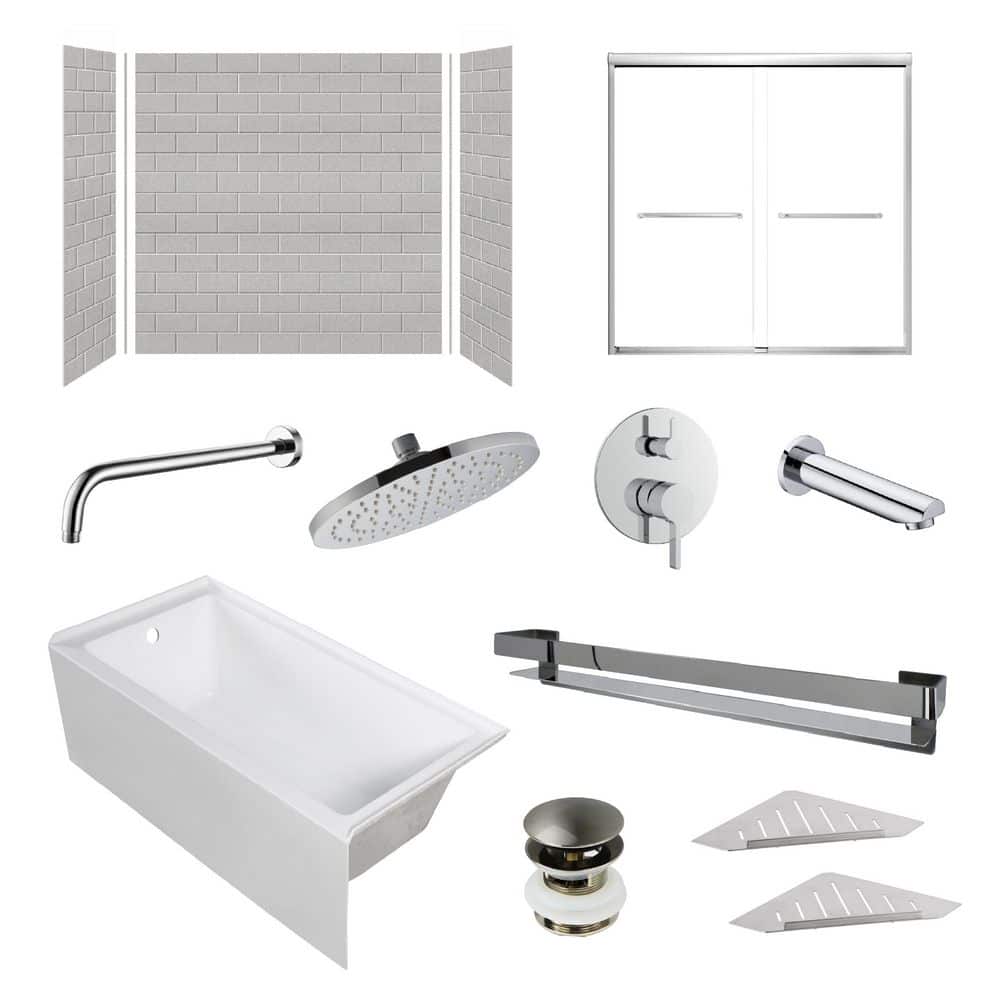 Saramar 60-in L x 36-in W x 60-in H Tub/Shower Combo Unit with Clear Glass Door Left Drain in Grey Beach/Polished Chrome price history on PriceWatchPro
