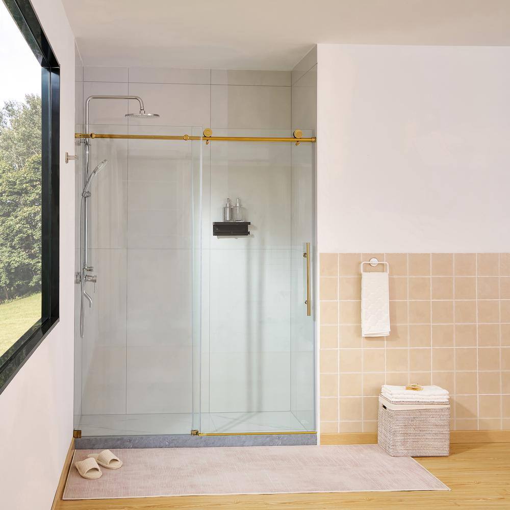 60 in. Titanium Gold Frameless Sliding Shower Door with Clear Glass