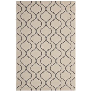 Linza in Beige and Gray 5 ft. x 8 ft. Wave Abstract Trellis Indoor and Outdoor Area Rug