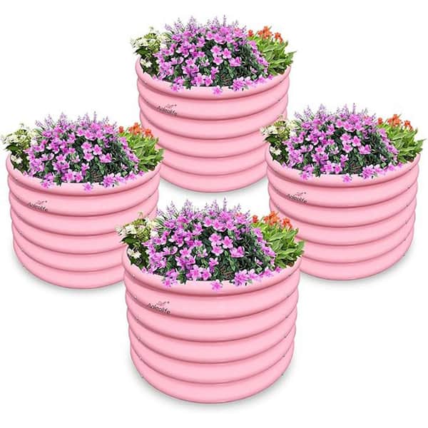 4-Pack 24 in. x 24 in. x 18 in. Outdoor Round Pink Galvanized Steel Elevated Raised Bed for Vegetables Flowers Herbs