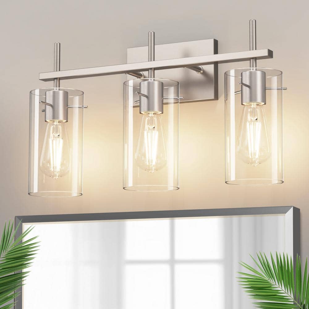 20 in. 3-Light Bathroom Brushed Nickel Metal Vanity Light Frame with Clear Glass Shades, Modern Bathroom Lighting price history on PriceWatchPro