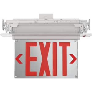 Basics Edge-Lit 120V Integrated LED White Surface and Recessed Mount Exit Sign with Red Letters