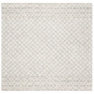 Abstract Ivory/Gray 6 ft. x 6 ft. Square Distressed Geometric Area Rug