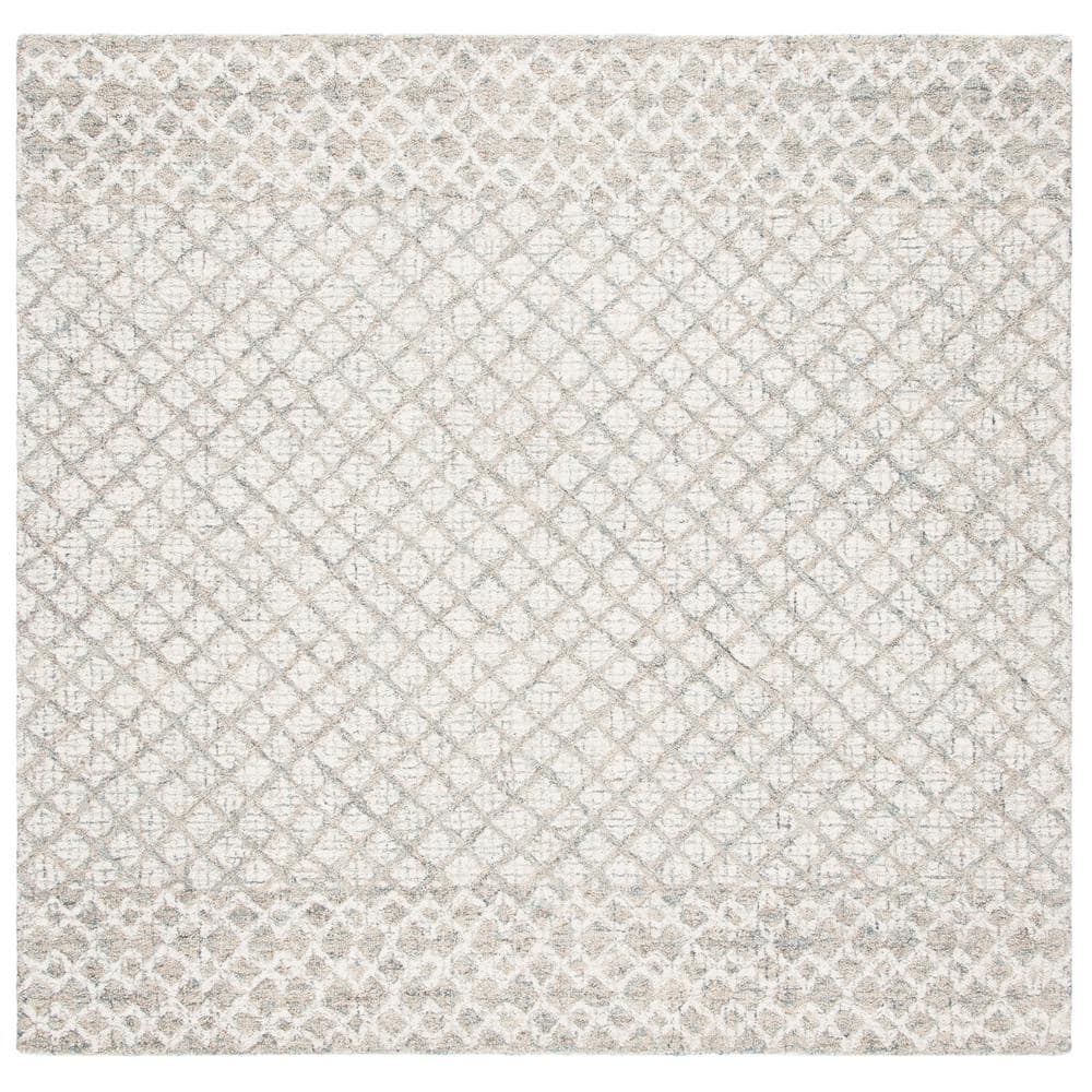 Ivory and Grey Abstract Hand-Tufted Wool Area Rug, 8' Square