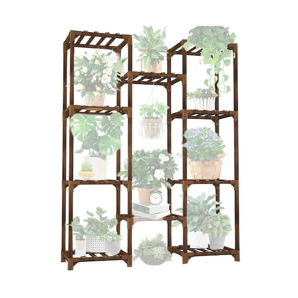 Lynzavix Brown Tall Shelf Stand Indoor Outdoor 10 Tier Plant Rack
