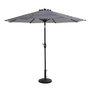 Riviera 9 ft. Outdoor Market Umbrella with Decorative Round Resin Base in Gray/White