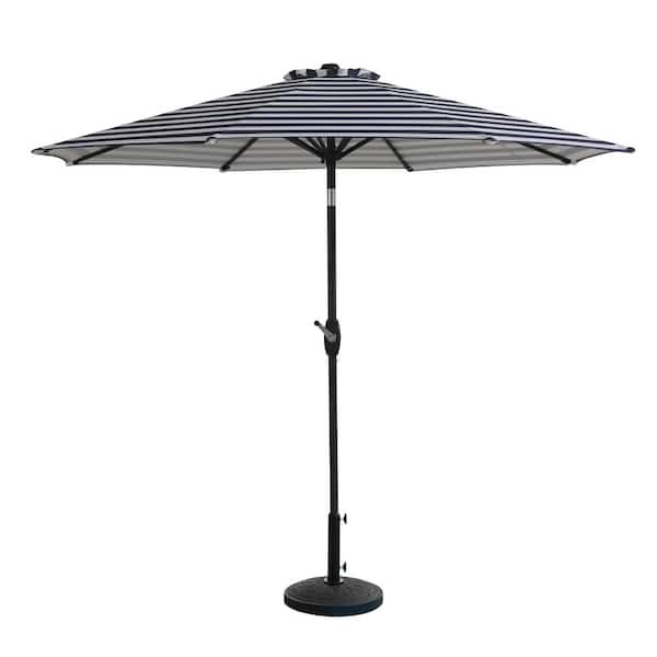 WESTIN OUTDOOR Riviera 9 ft. Outdoor Market Umbrella with Decorative Round Resin Base in Gray/White
