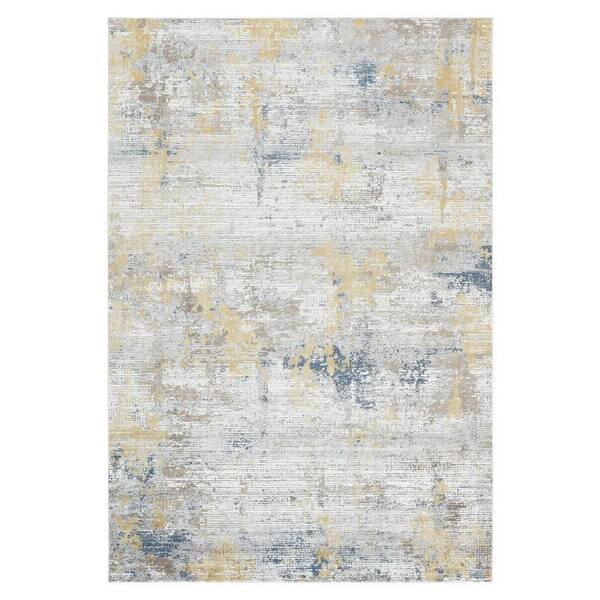 2 ft. x 3 ft. Gold Ivory And Blue Abstract Area Rug