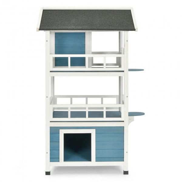 ANGELES HOME Indoor Outdoor Wooden 2-Story Cat House Condo Small Pet House