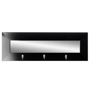 32 in. W x 10.5 in. H Rectangle Framed Satin Black Mirror with Hooks