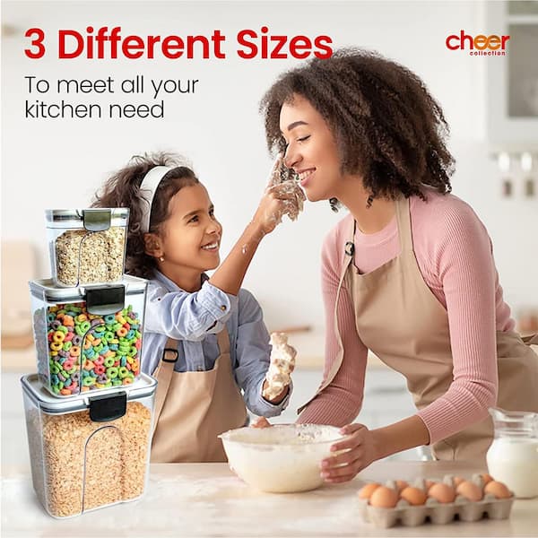 Cheer Collection 3 Piece Set of Airtight Food Storage Plastic Containers, Clear