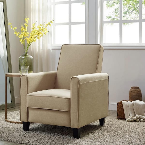 HOMESTOCK Mocha Push Back Recliner Chair: Breathable Linen with Adjustable Footrest, Small Size