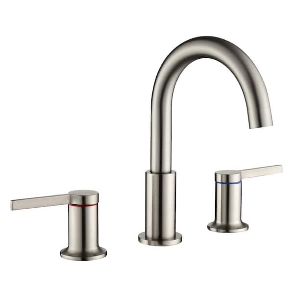 FORCLOVER 8 in. Widespread 2-Handle Bathroom Faucet with Valve and cUPC Water Supply Hoses in Brushed Nickel(9.25 in. High Spout)