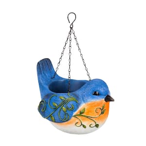 9 in. Blue Jay Resin Portly Bird Hanging Basket Planter