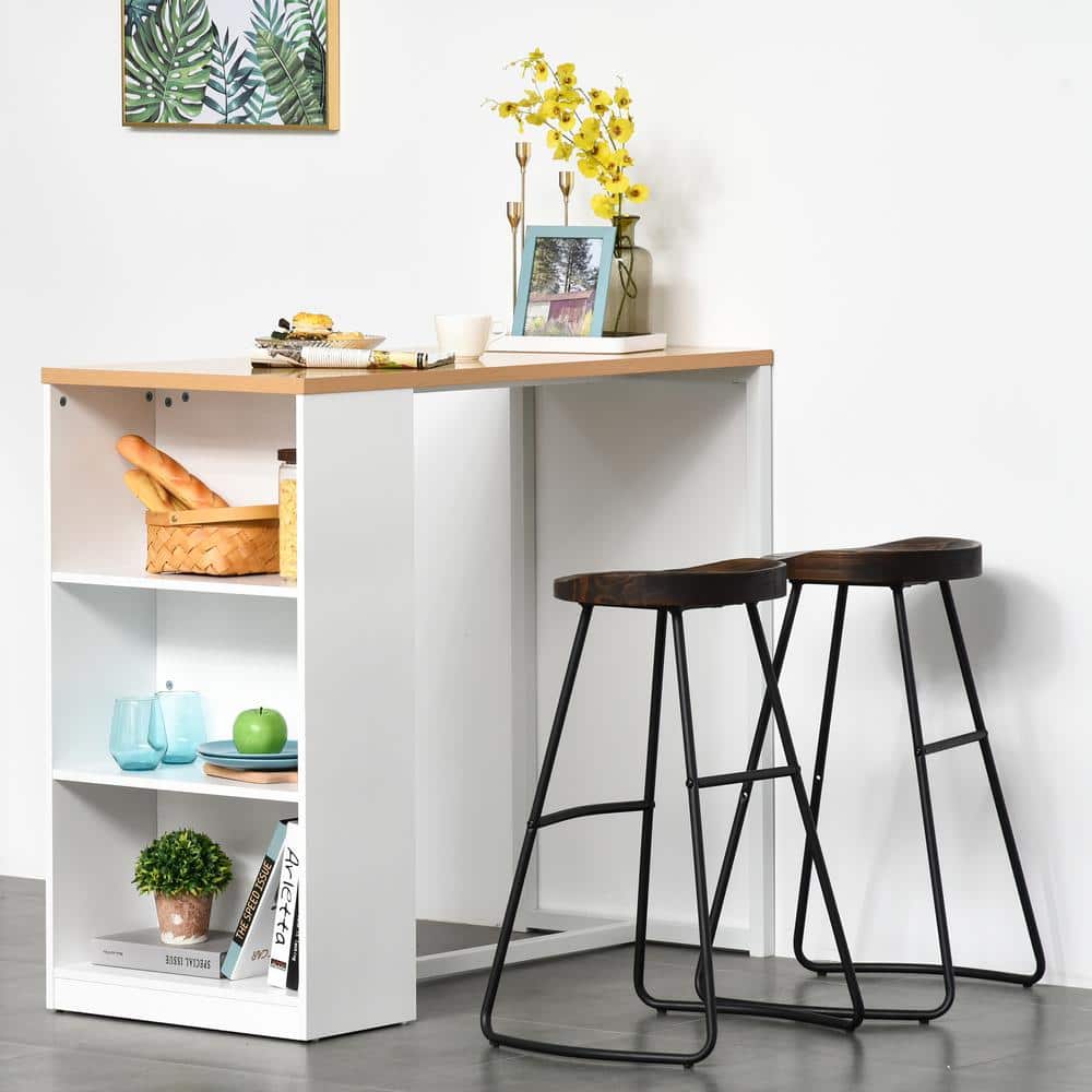 Modern 50'' White and Wood Counter Height Bar Table with Storage