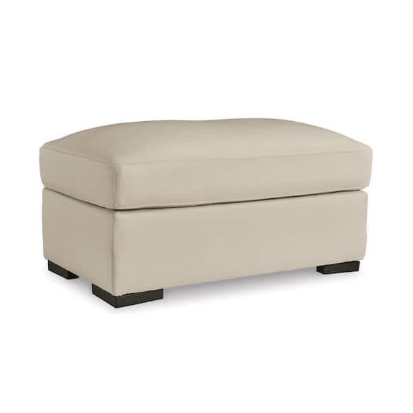 Signature DESIGN BY ASHLEY Treasure Trove Beige Leather Rectangle Cocktail Medium Ottoman