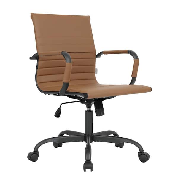 Leisuremod Harris Leather Desk Swivel Armrests Modern Adjustable Executive Conference Chair for Office and Home in Light Brown