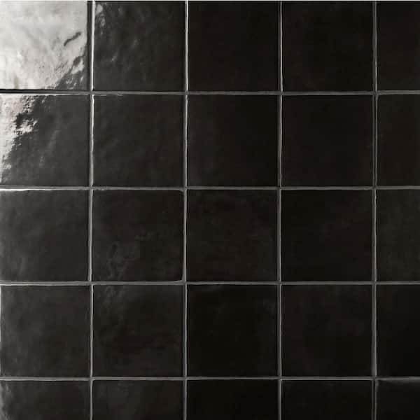 Cloe Subway Glossy Black 5 in. x 5 in. Handmade-Look Ceramic Wall Tile (10.83 sq. ft./Case)