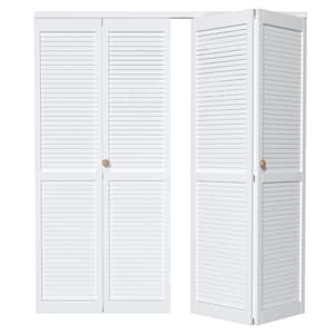 72 in. x 80 in. Solid Core Louver Panel White Finished Composite MDF Interior Closet Bi-fold Door with Hardware