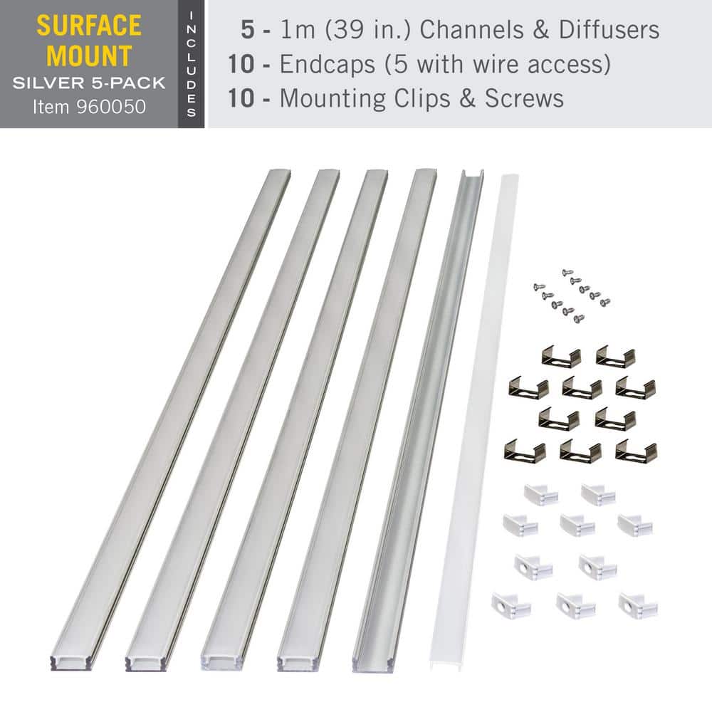 Silver Aluminum LED Tape Light Mounting Channel with Diffuser