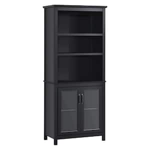70.75 in Black MDF 2-Shelf Storage Cabinet Bookcase with Adjustable Shelves Display Rack Multifunctional