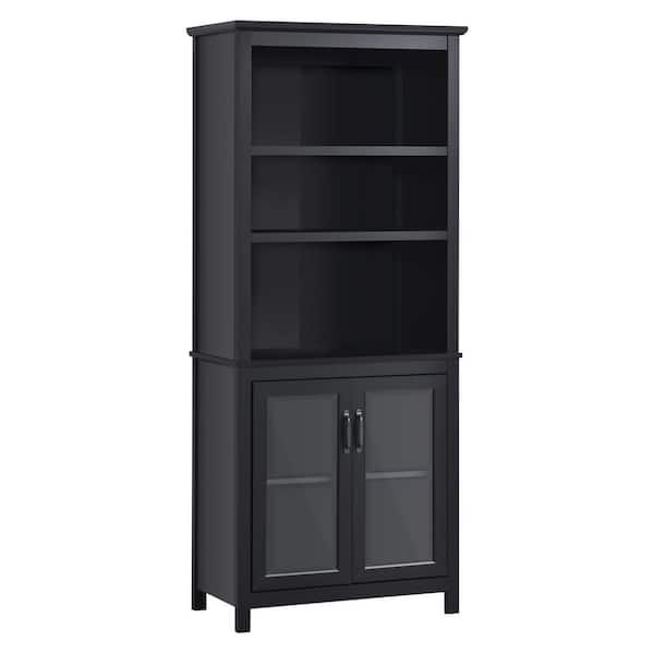 HOMCOM 70.75 in Black MDF 2-Shelf Storage Cabinet Bookcase with Adjustable Shelves Display Rack Multifunctional