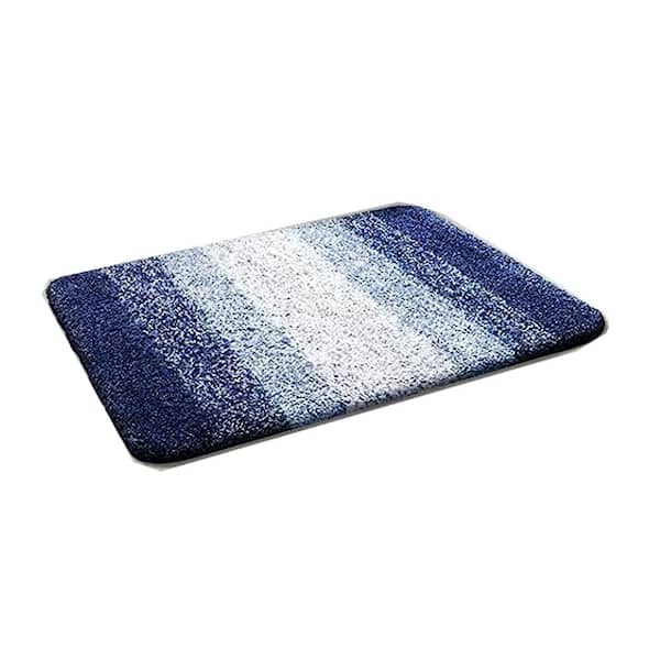 Afoxsos 24 in. W. x 16 in. Navy Stripe Microfiber Rectangular Contour Bath Rugs