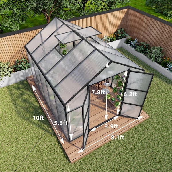 8 ft. x 10 ft. Aluminum Frame Greenhouse Polycarbonate Greenhouse Heavy Duty Walk-in Greenhouses