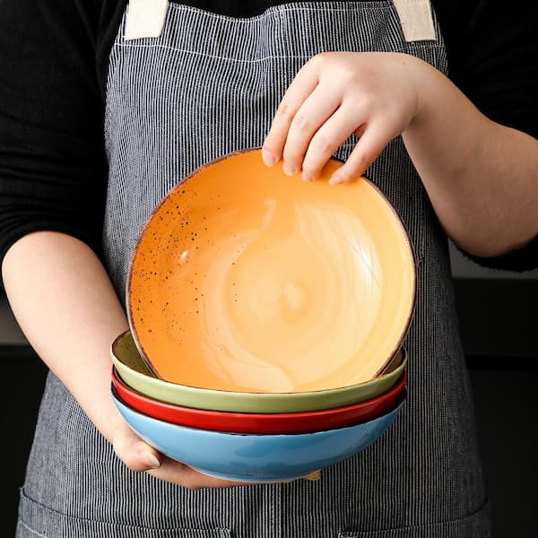Vancasso vancasso Navia Pasta Bowls 30 oz, Large ceramic Salad Serving Bowl  - Set of 4, Microwave, Oven, Dishwasher Safe, Assorted colors