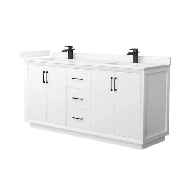 Wyndham Collection Strada 72 in. W x 22 in. D x 35 in. H Double Bath Vanity in White with Giotto Quartz Top
