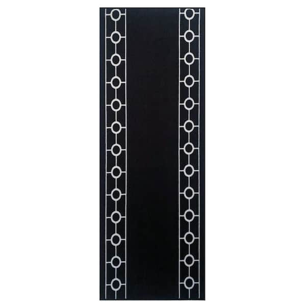 Chain Border Design Cut to Size Black Color 31 .5" Width x Your Choice Length Custom Size Slip Resistant Runner Rug