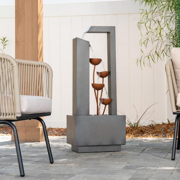 XBRAND Metal Sculptural Multi-Tiered Flower Water Fountain, Gray