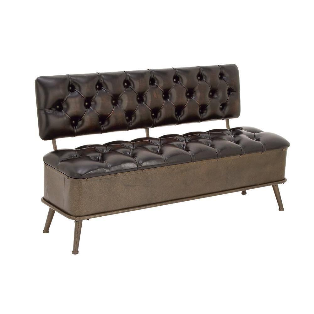 Bronze Tufted Faux Leather Industrial Storage Bench