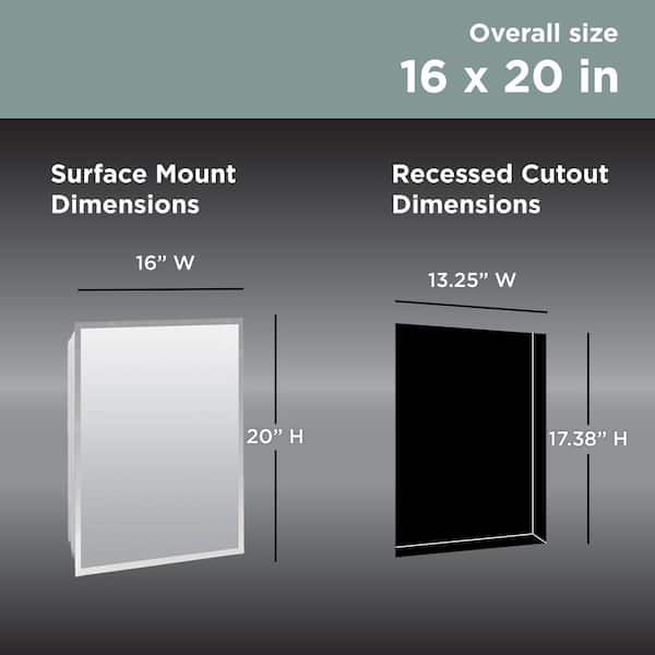 16-in x 20-in Rectangle Surface/Recessed Mirrored Medicine Cabinet